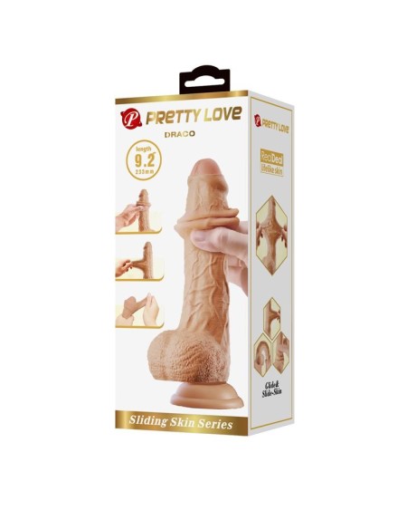 sliding peau réaliste dildo with testicles 23.3 cm