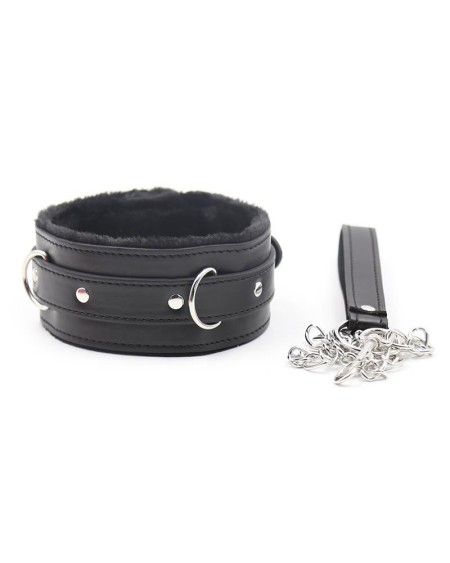 collar with metal leash noir
