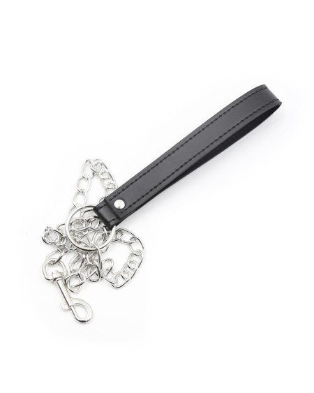 collar with metal leash noir