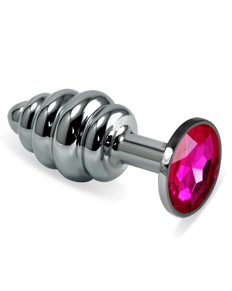 spiral butt plug rosebud with fuchsia jewel