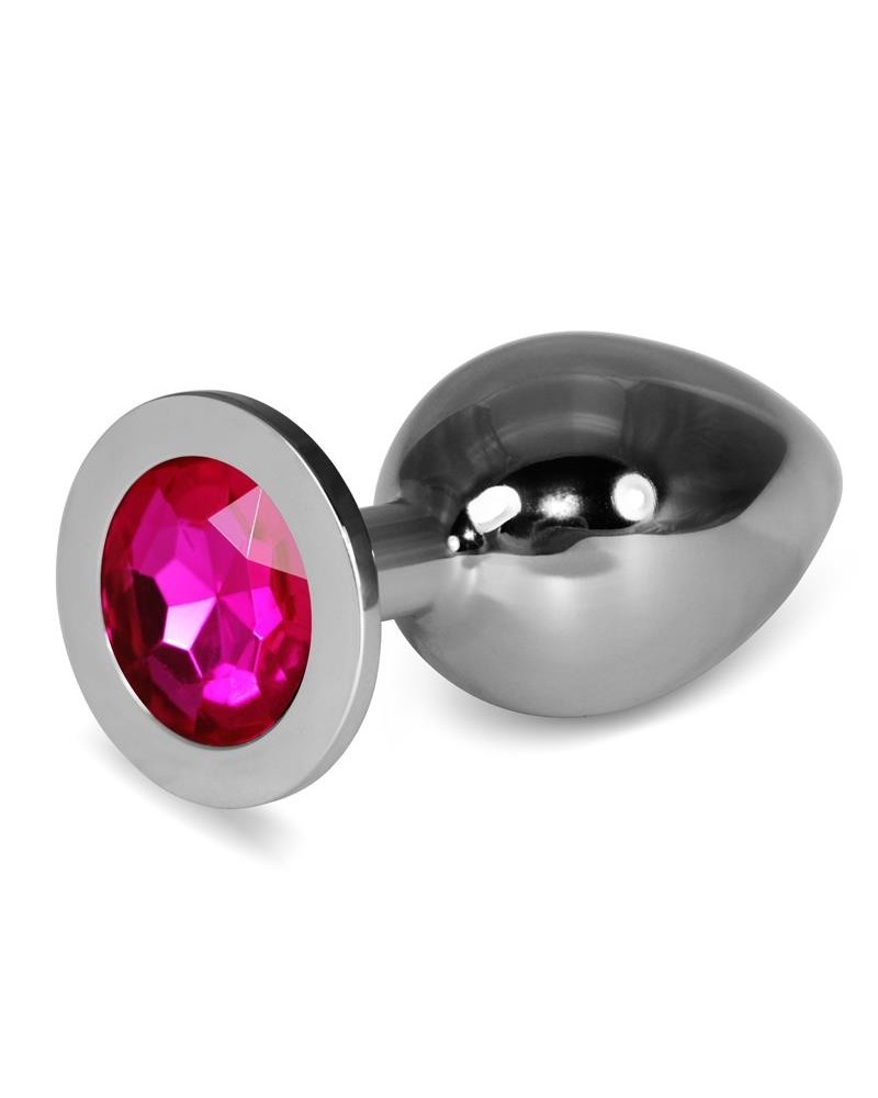 metal butt plug rosebud classic with fuchsia jewel size l