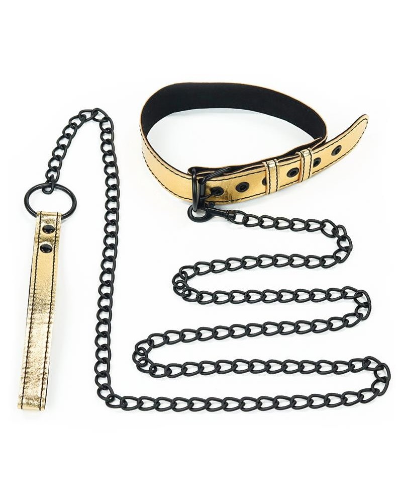 collar with leash bondage gold