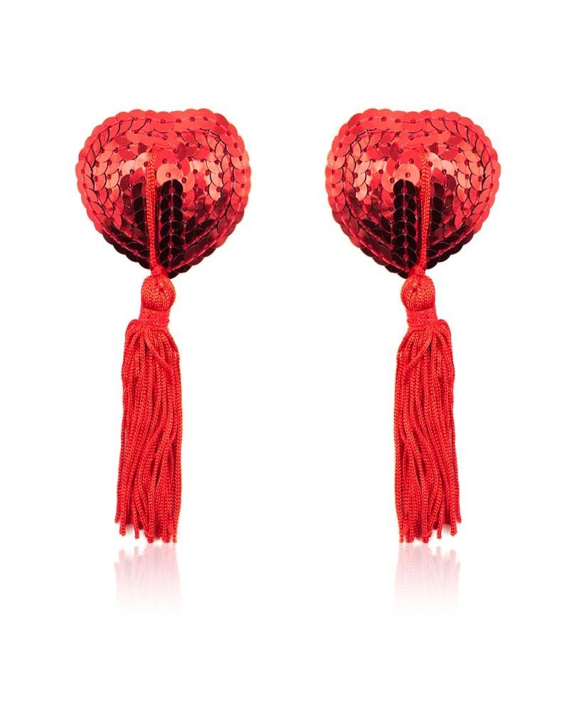 heart sequin nipple cover with tassel red