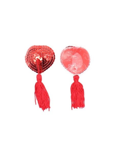 heart sequin nipple cover with tassel red