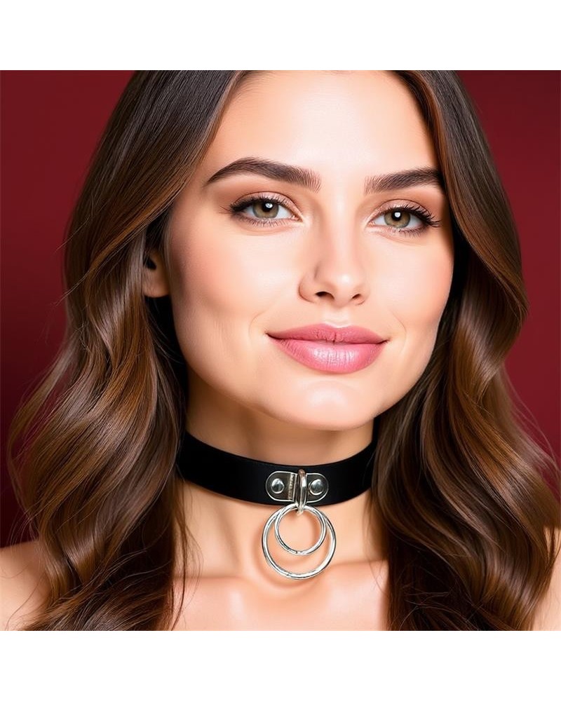 collar with double ring vegan leather one size