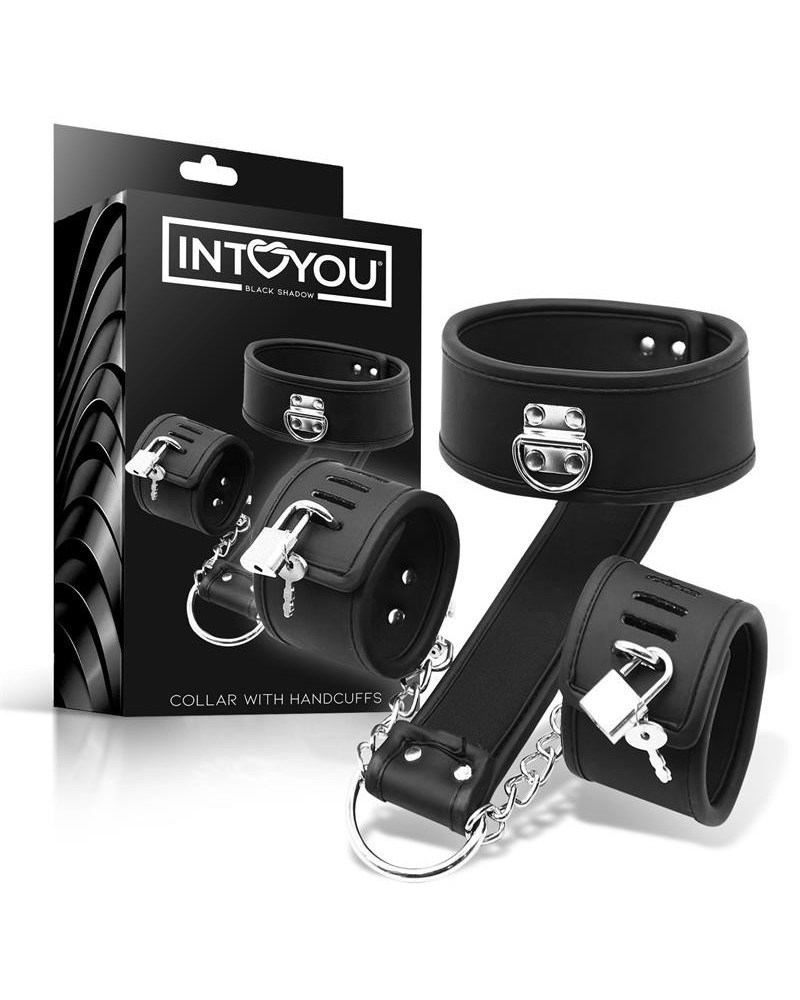 collar with handcuffs set vegan leather
