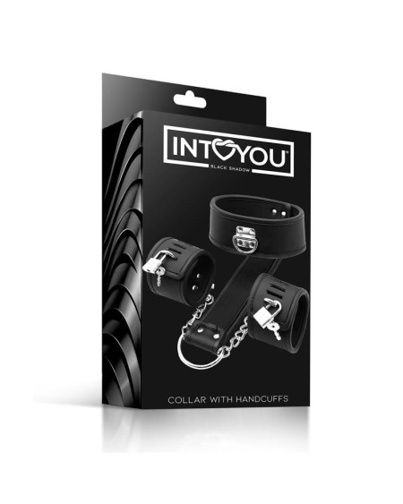 collar with handcuffs set vegan leather