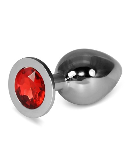 metal butt plug rosebud classic with red jewel size l