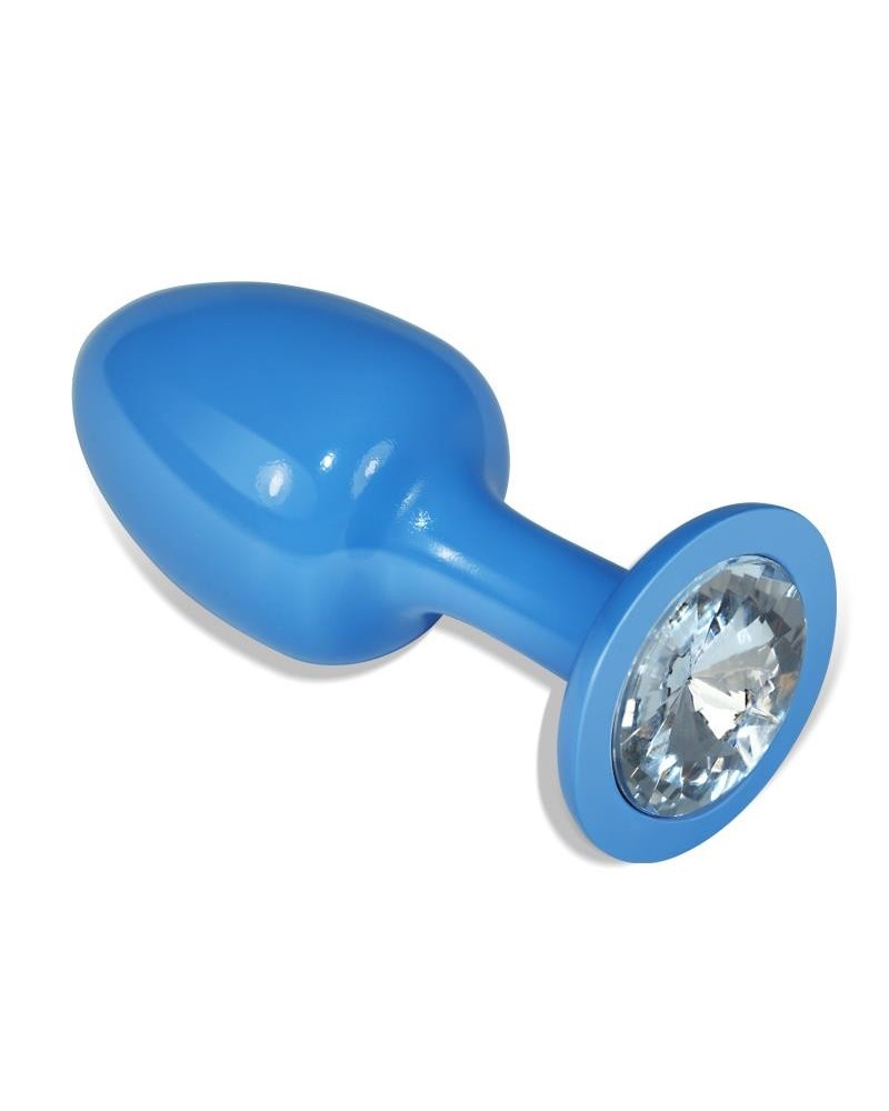 metal butt plug blue rosebud with clear jewel