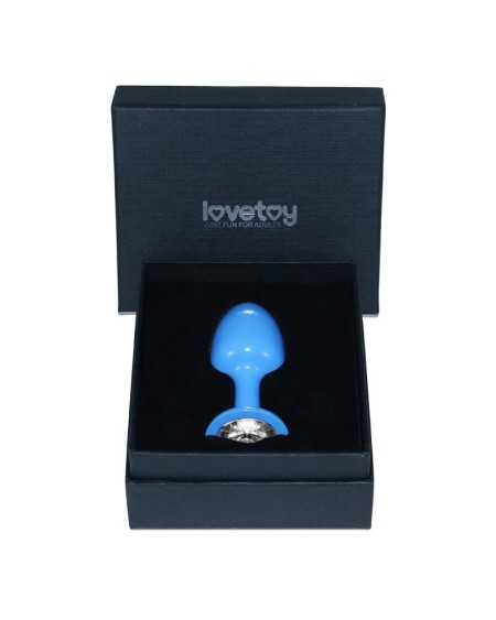 metal butt plug blue rosebud with clear jewel