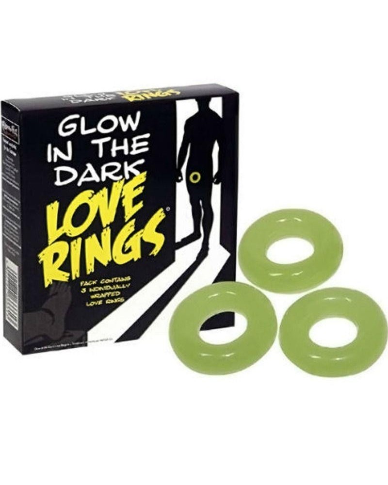 pack of 3 glow in the dark love rings