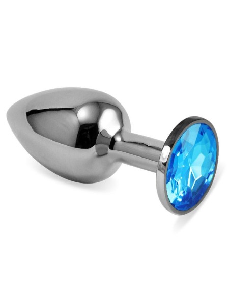 butt plug silver rosebud classic with blue jewel size s