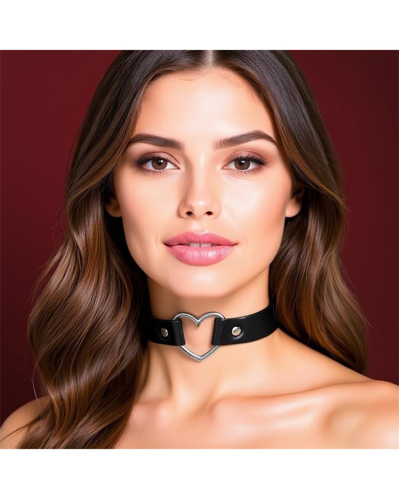 collar with heart choker stile vegan lether one size