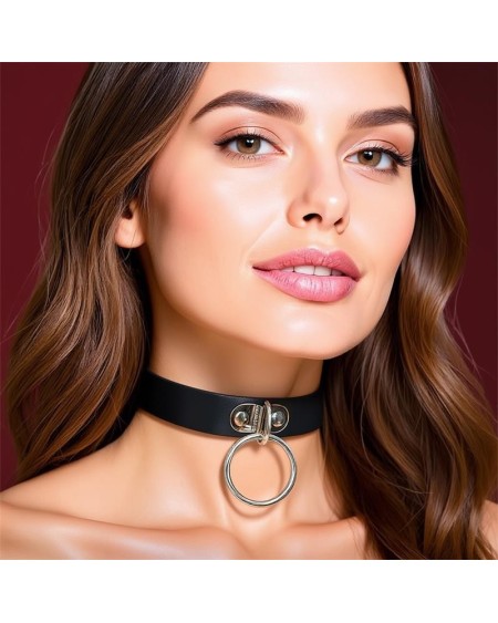 collar with ring vegan leather one size