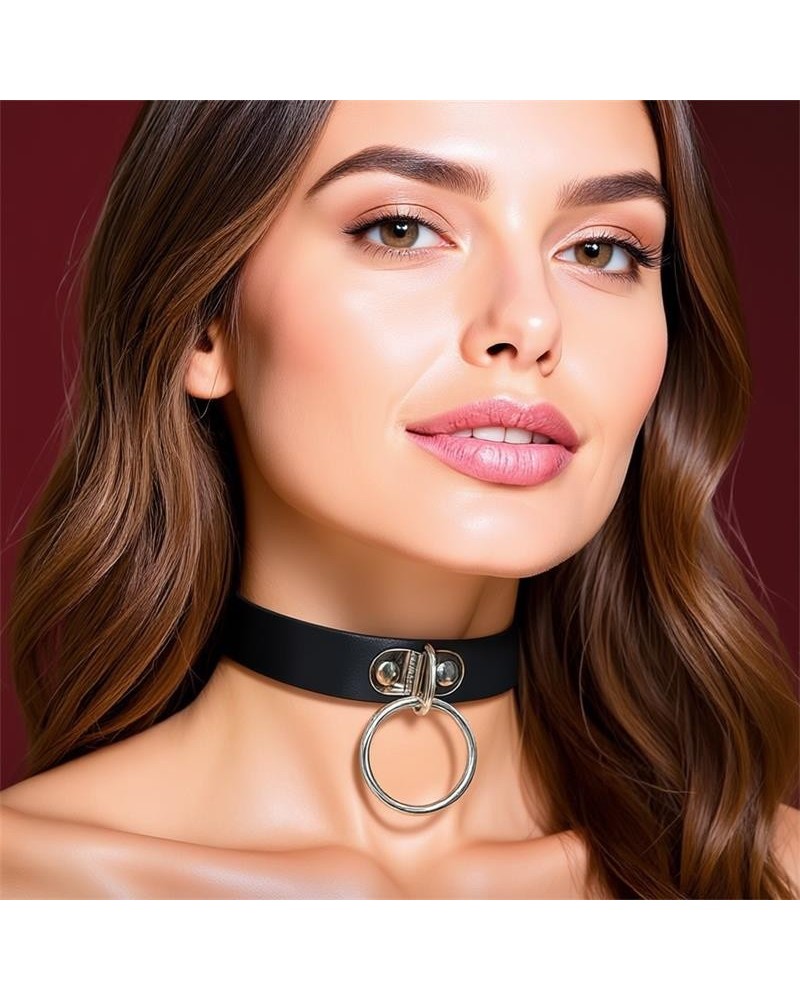 collar with ring vegan leather one size