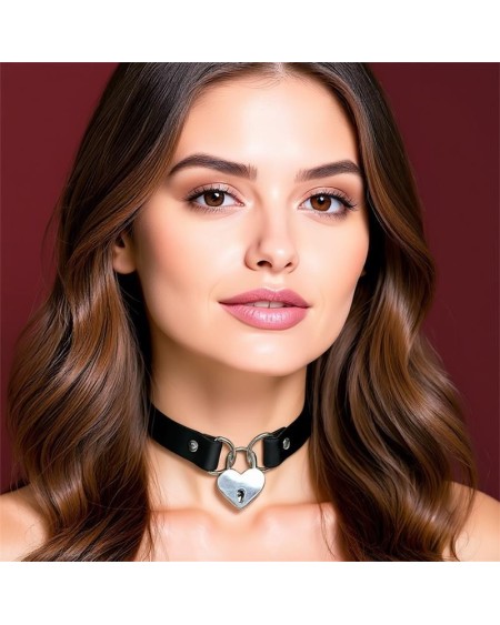collar with heart lock vegan leather one size