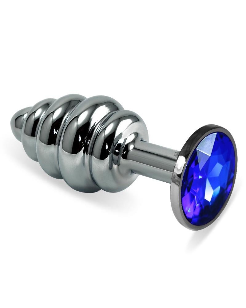 spiral butt plug rosebud with darkblue jewel