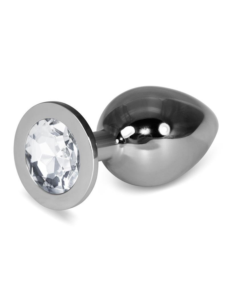 metal butt plug rosebud classic with clear jewel size l