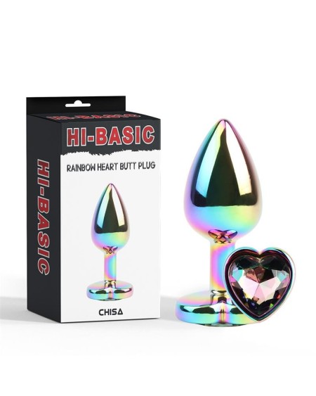 rainbow effect metal butt plug with heart jewel 2,7