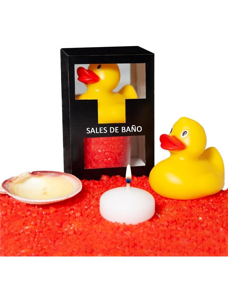 set bath salts aroma red fruits, duck, candle and shell 150 gr