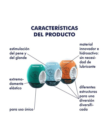 set of 3 masturbator egg naughty, savage and crunch