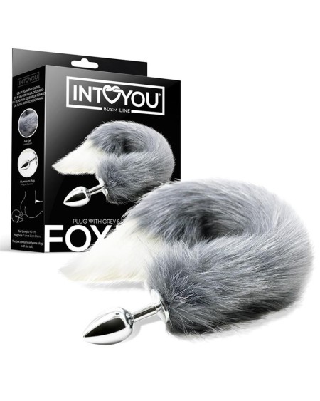 anal plug with grey and white foxy tail