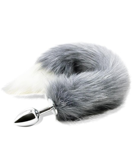 anal plug with grey and white foxy tail