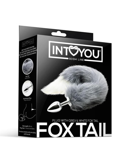 anal plug with grey and white foxy tail