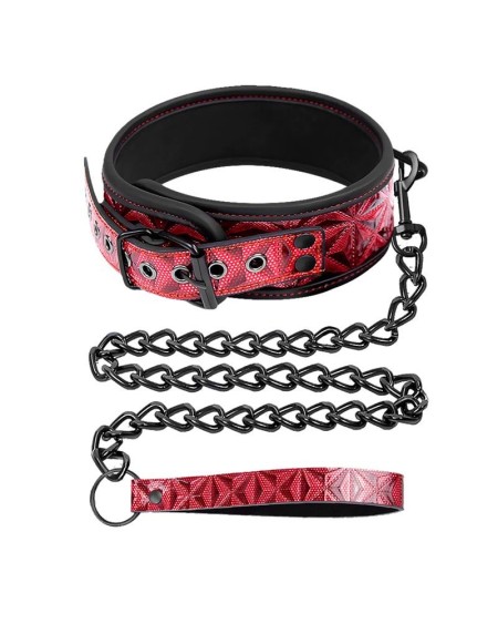 adjustable collar with leash diamond vegan leather
