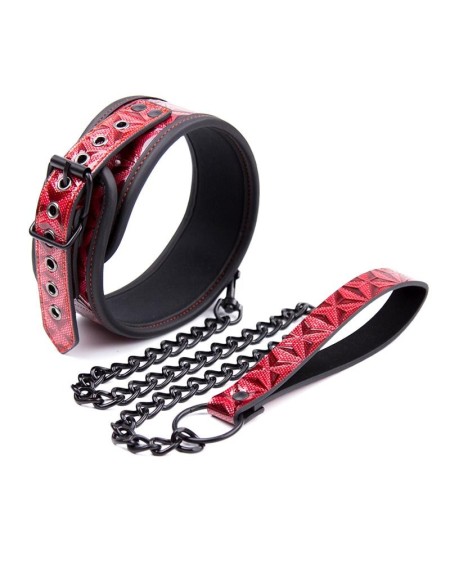 adjustable collar with leash diamond vegan leather
