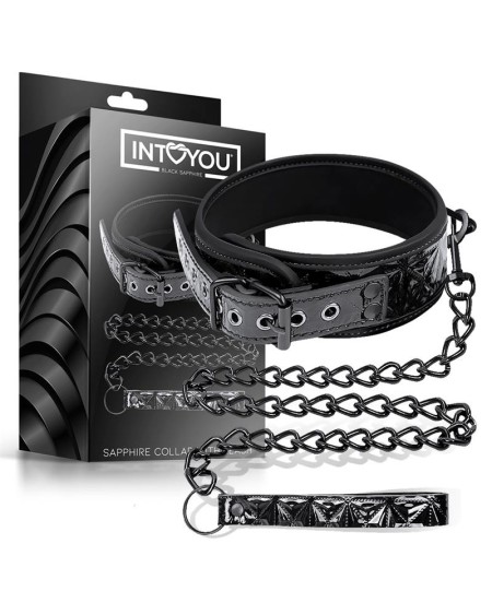 collar with leash sapphire vegan leather