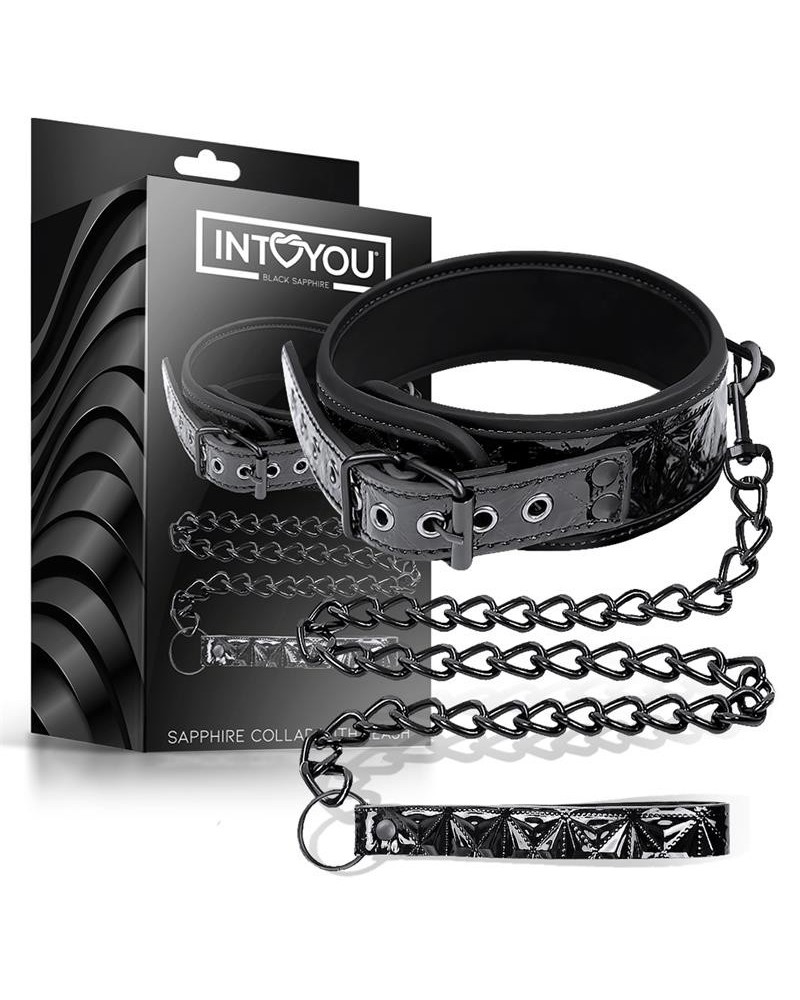 collar with leash sapphire vegan leather