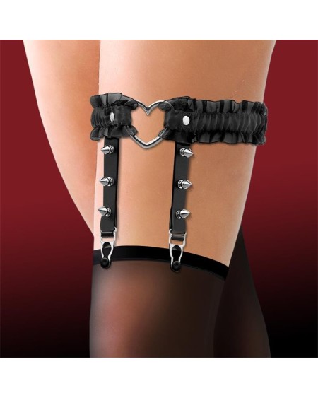 garter with heart and ruffles vegan leather one size