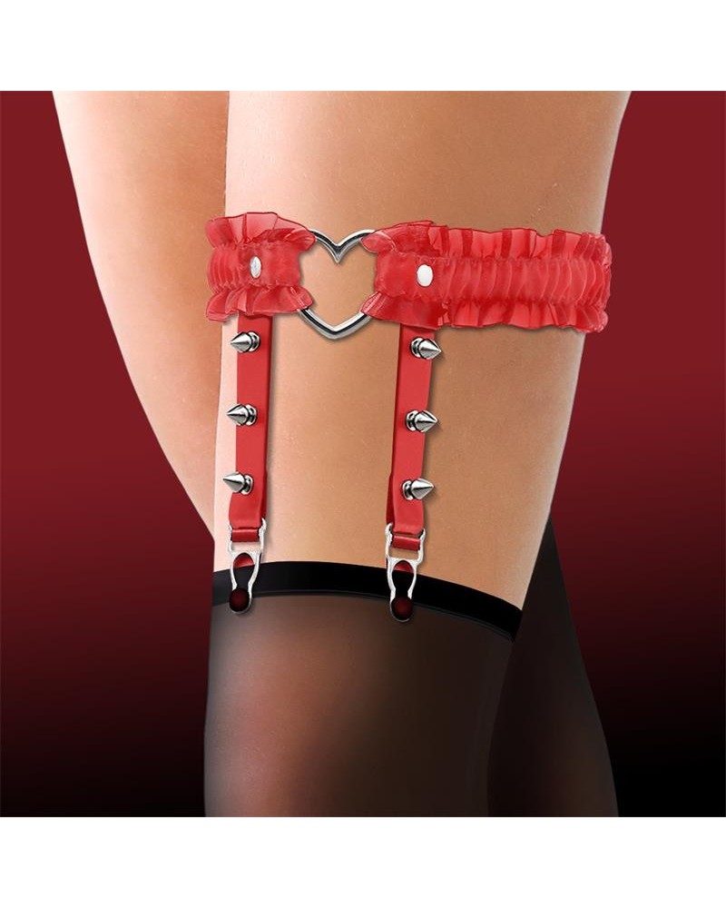 garter with heart and ruffles vegan leather one size