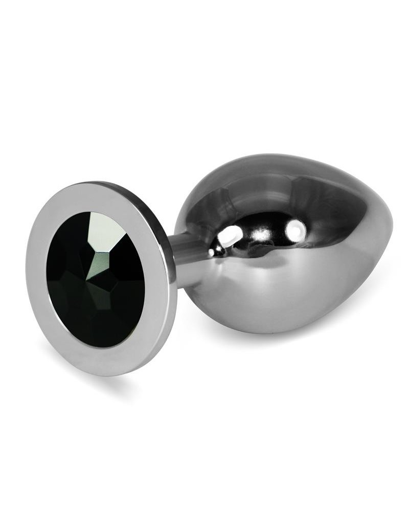 metal butt plug rosebud classic with noir jewel size l