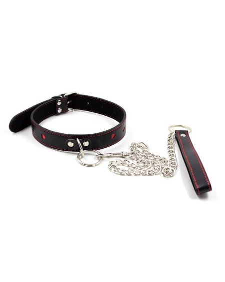collar with metal leash blackred