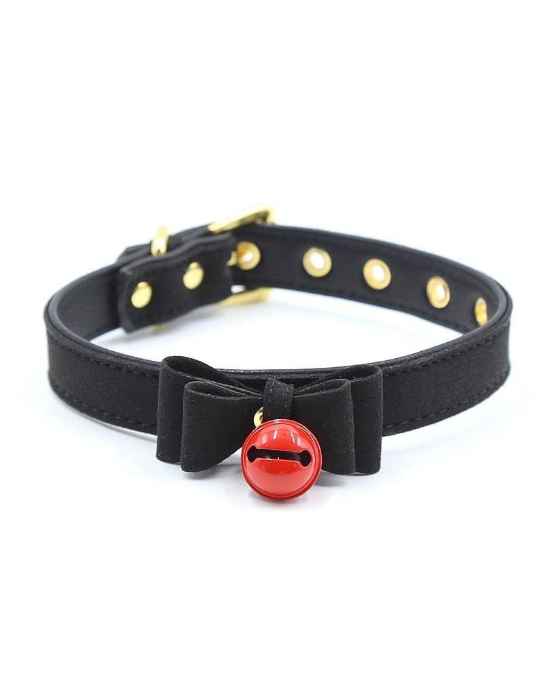 collar with bow and rattle 44 cm blackred