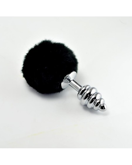metal spiral butt plug with noir pompon