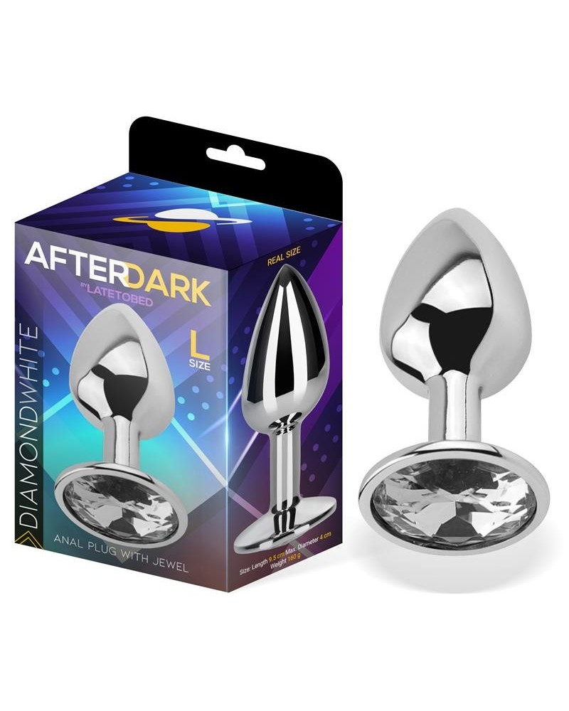 butt plug with jewel white diamond white size l aluminium
