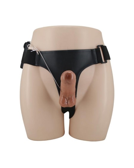 harness with double retractable dildo with vibration