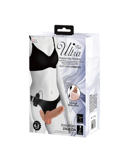 harness with double retractable dildo with vibration