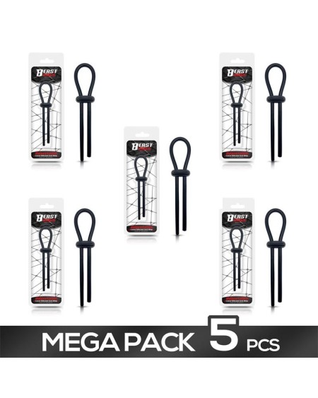 pack of 5 adjustable lasso penis ring solid silicone noir