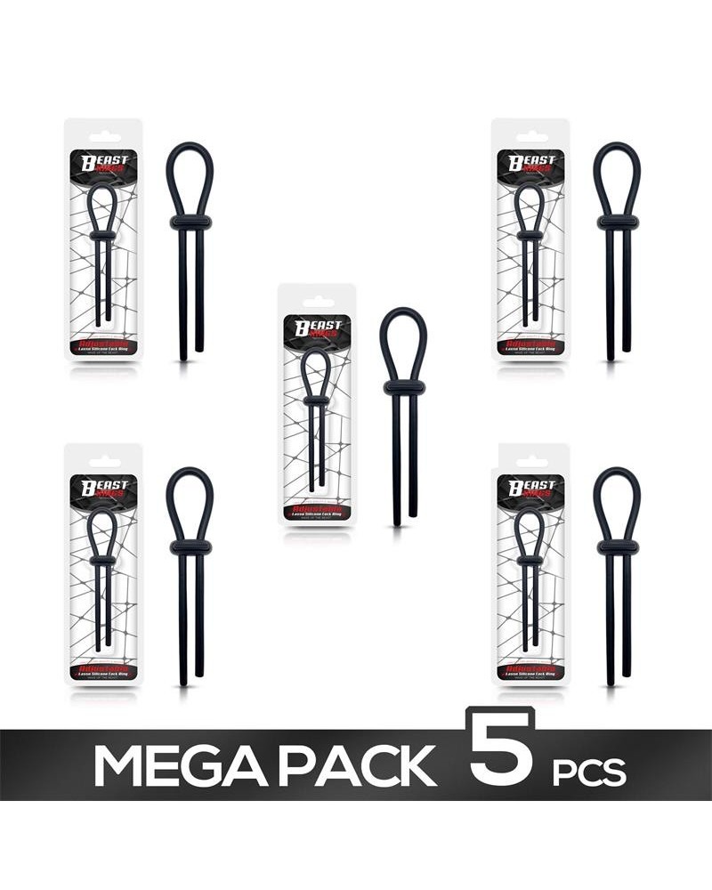 pack of 5 adjustable lasso penis ring solid silicone noir
