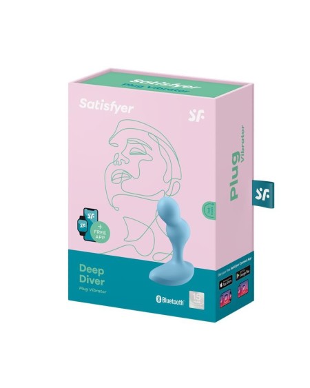 deep diver buut plug with vibration satisfyer connect app blue