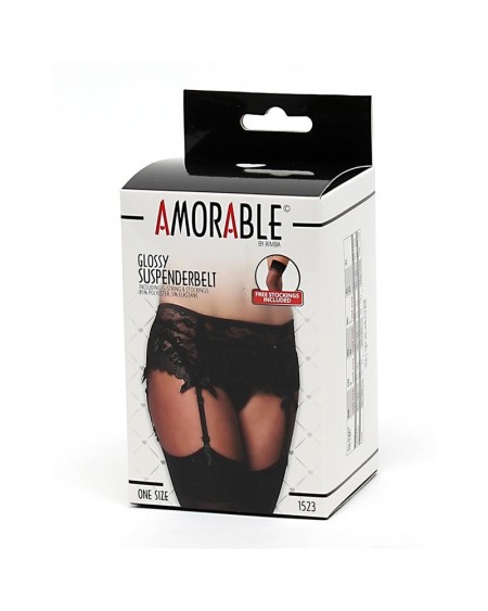 garter belt with thong and stockings noir