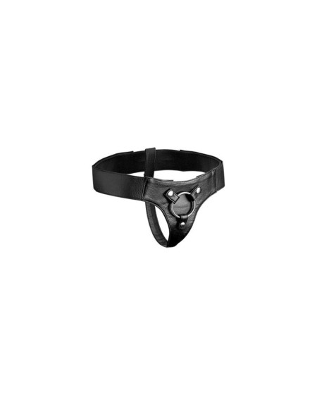 domina wide band strap on harness noir