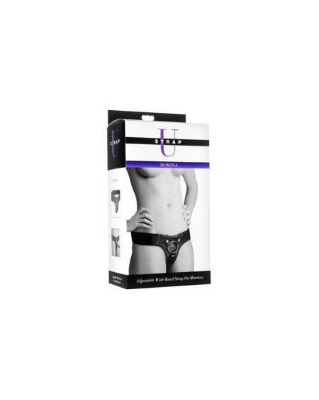 domina wide band strap on harness noir