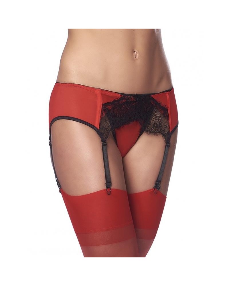 garter belt with thong and stockings noir and red