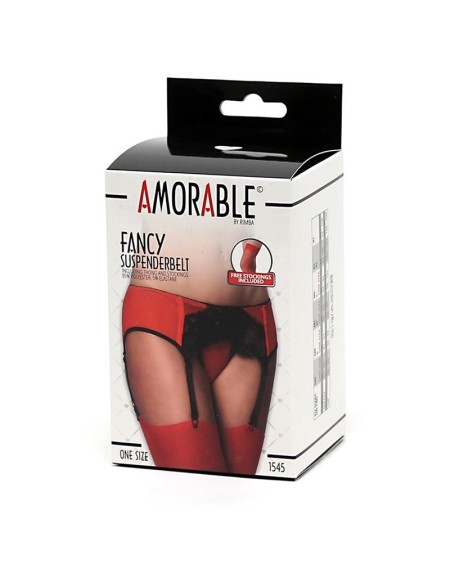 garter belt with thong and stockings noir and red