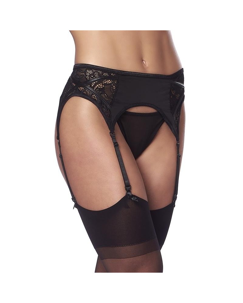 garter belt with thong and stockings noir